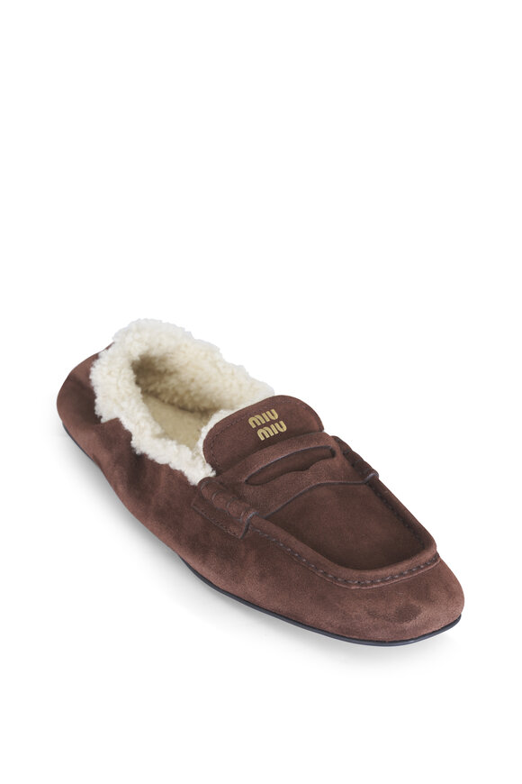 Miu Miu Brown Suede Shearling Penny Loafer - view 1