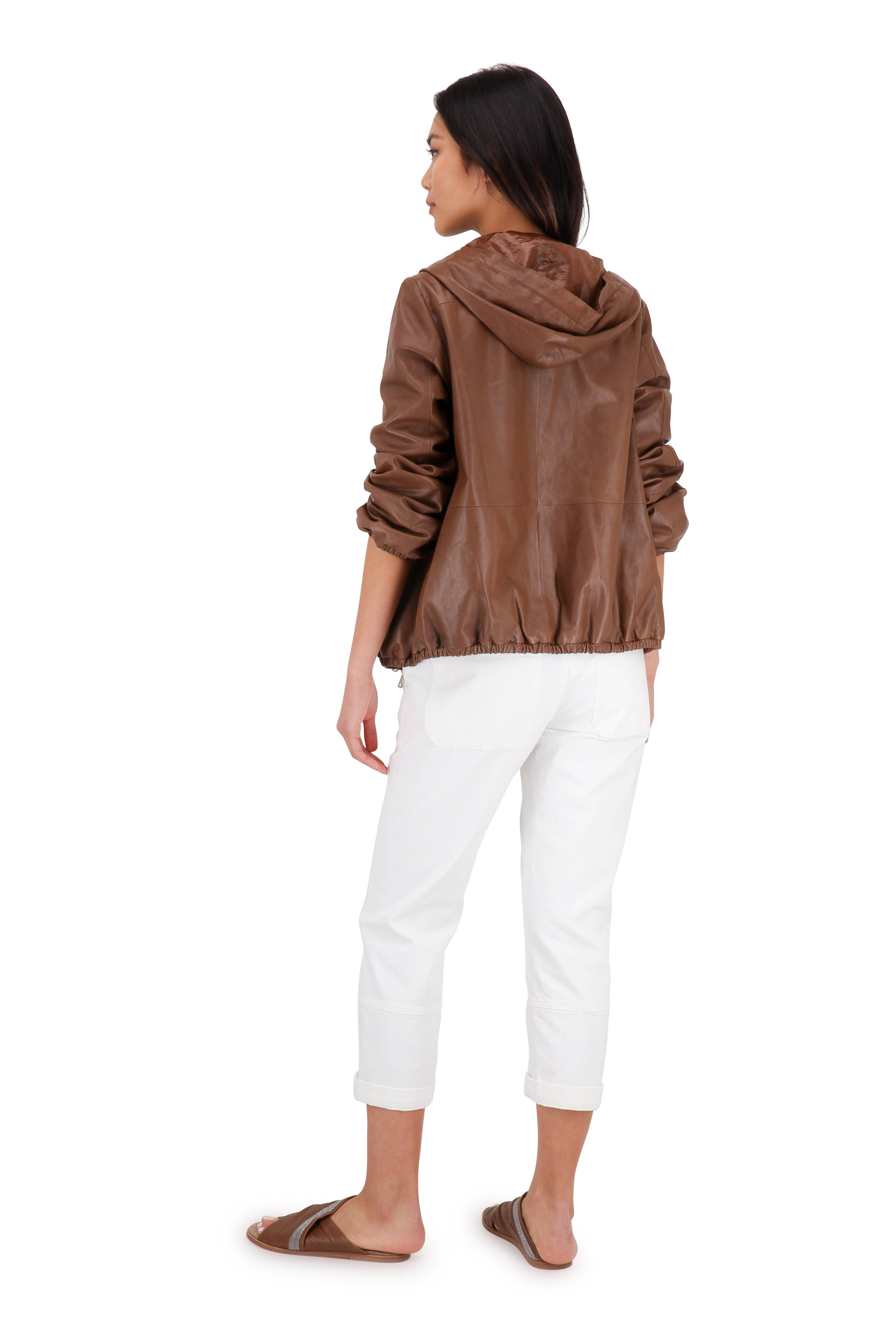 Brunello Cucinelli - Cigar Leather Reversible Hooded Bomber