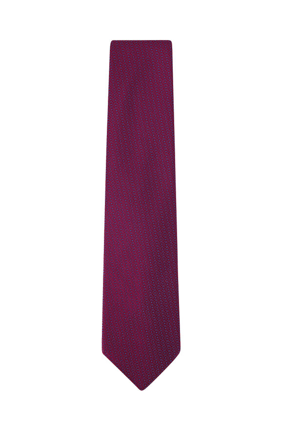 Charvet - Pink & Blue Geometric Print Silk Necktie