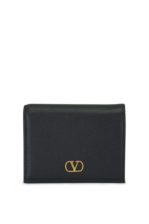 Valentino Garavani Vlogo Black Grainy Leather Wallet