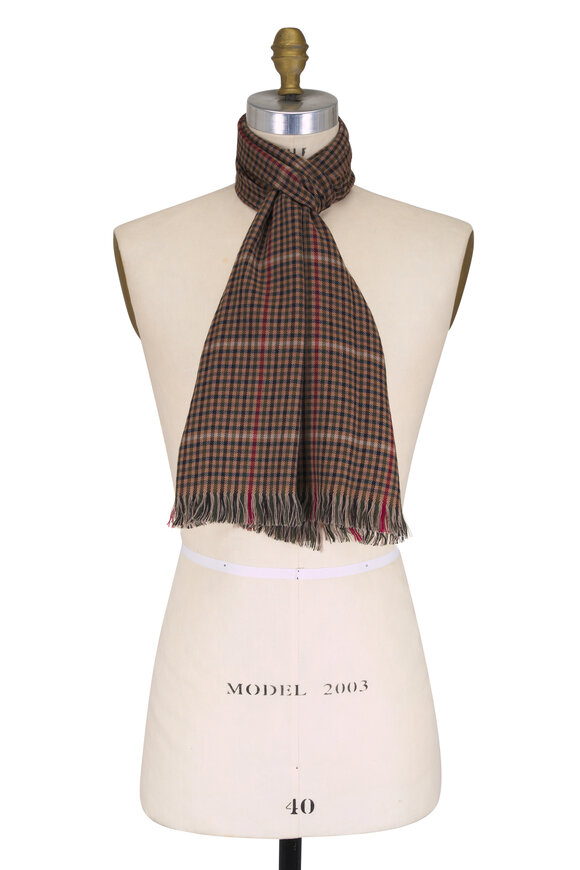 Alex Begg Bryce Olive & Brown Washed Kildonan Plaid Scarf - view 1