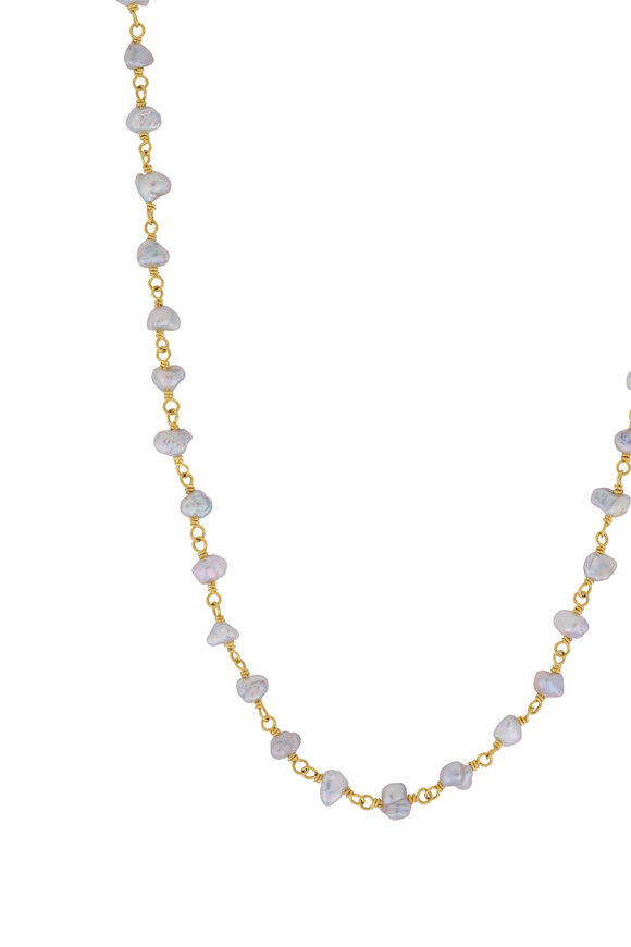 Caroline Ellen 20k Yellow Gold Small Pearl Wrap Necklace - view 2