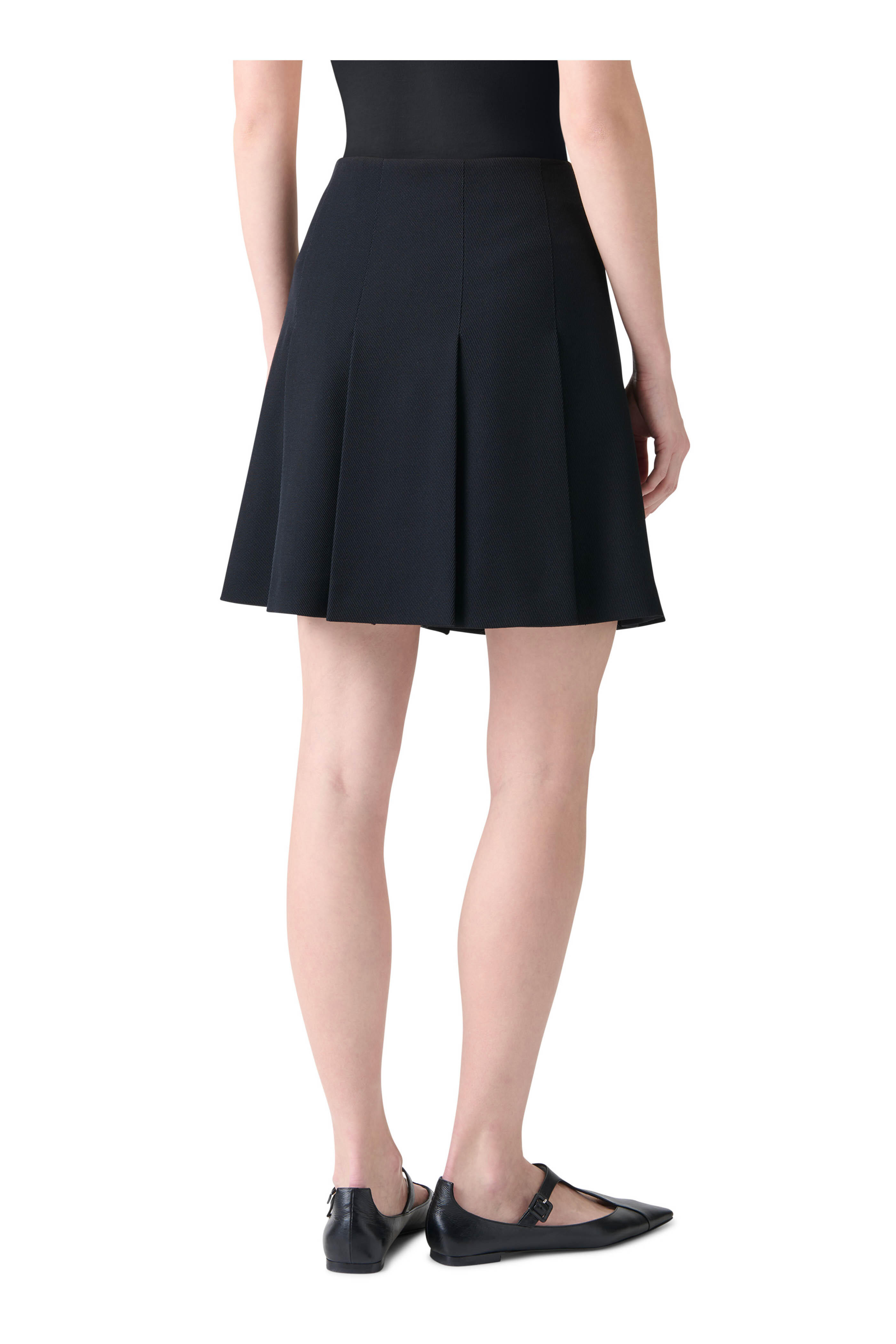 Akris Punto - Pleated Black Fitted Waist Wool Mini Skirt