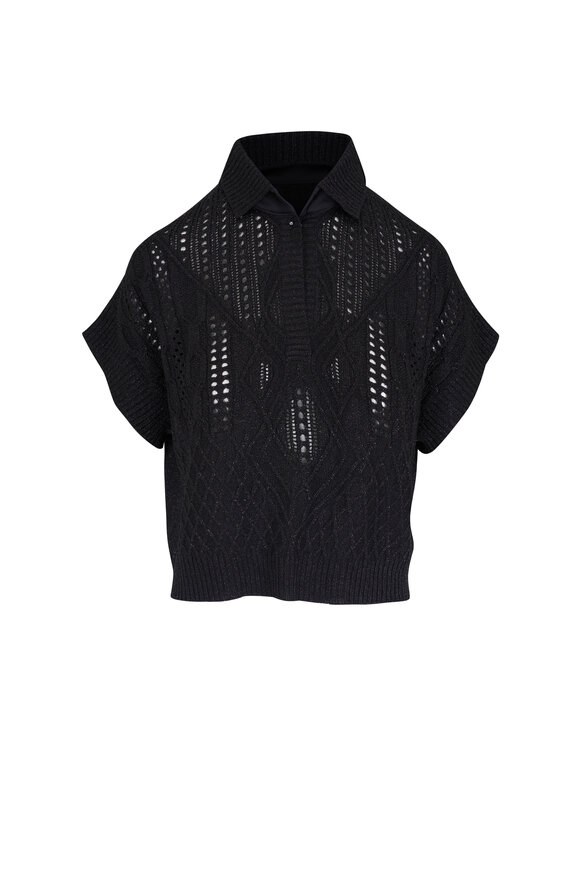D.Exterior Black Metallic Knit Polo