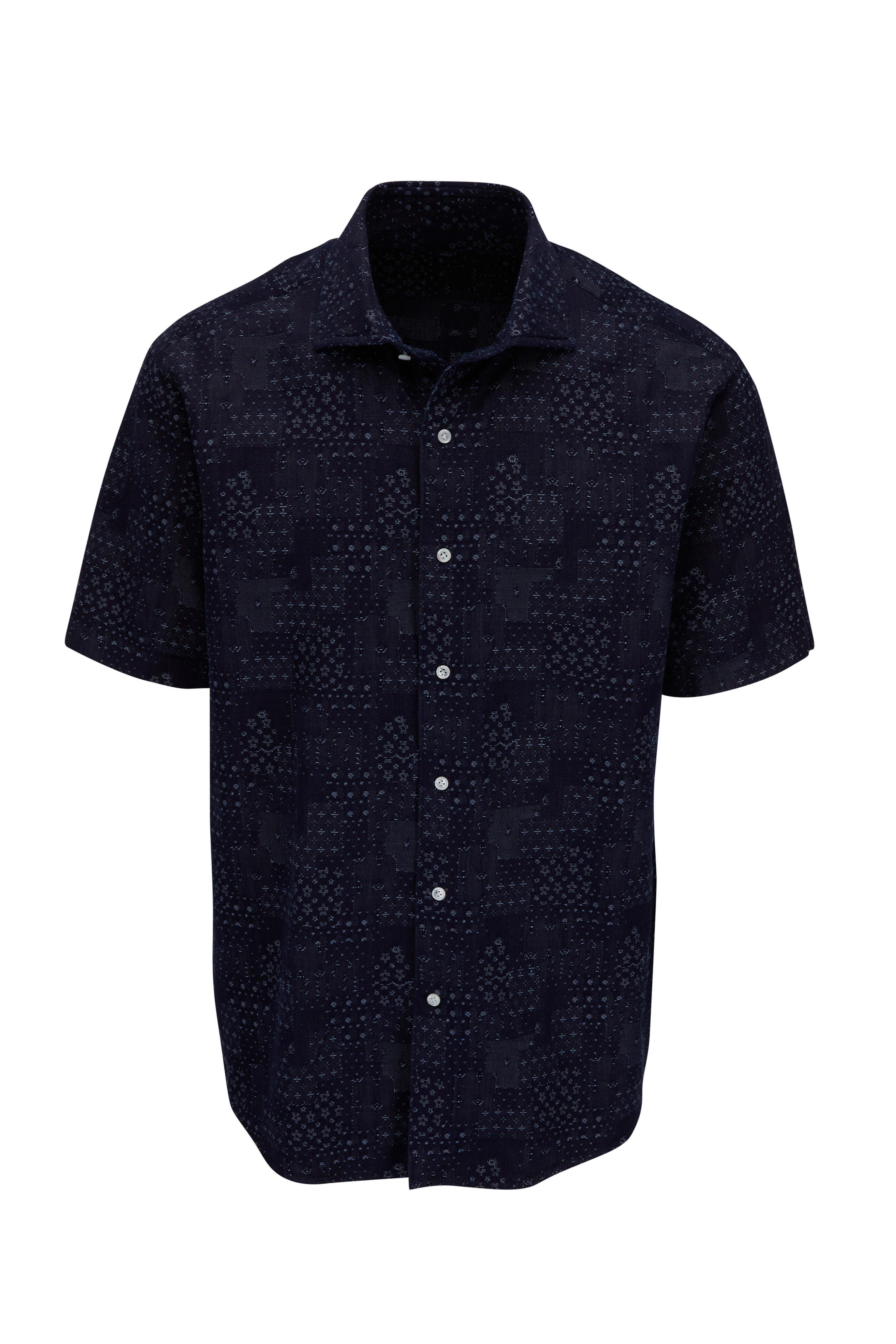 Peter Millar - Indigo Printed Cotton Short Sleeve Sport Shirt