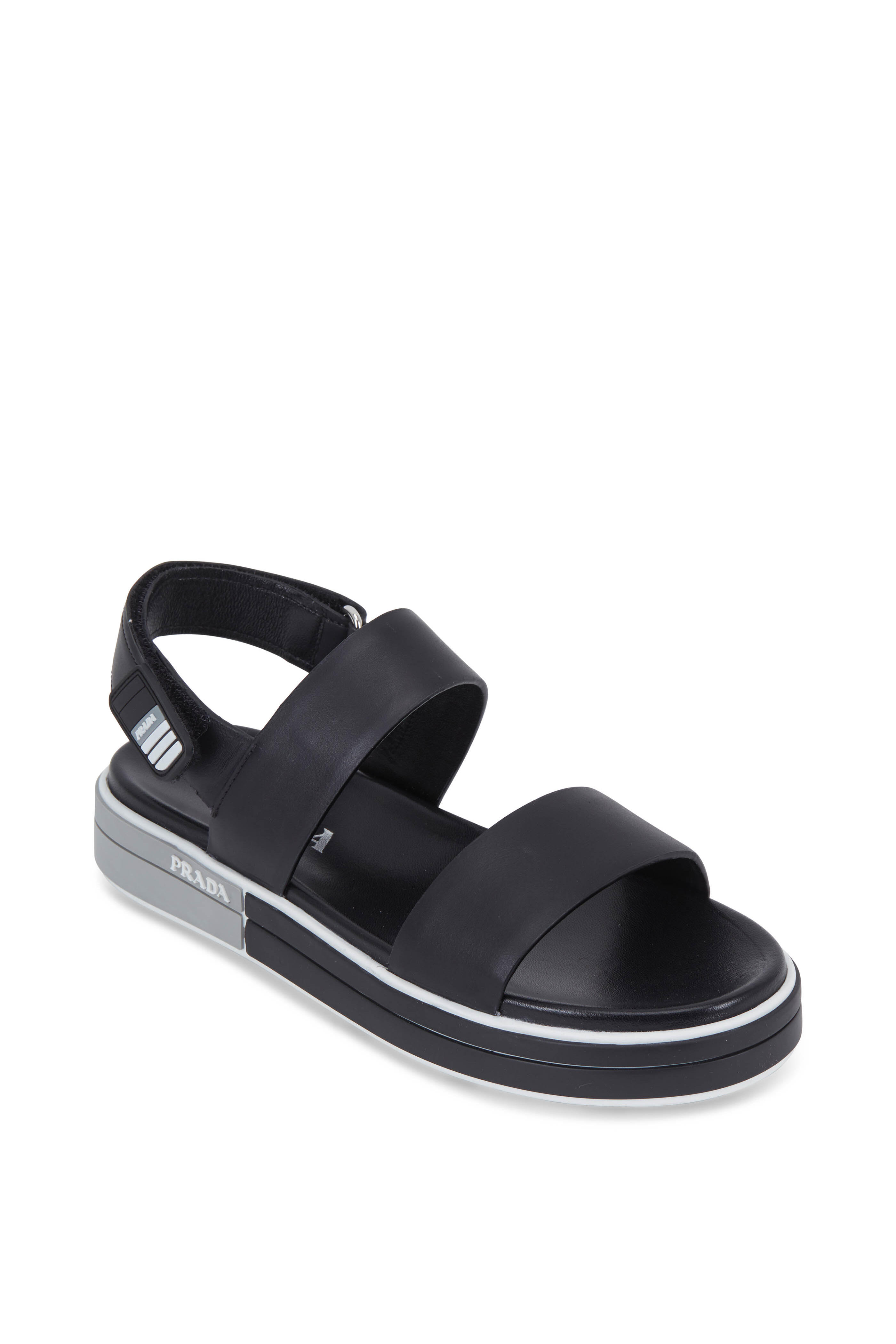 Prada - Black Leather Two-Band Sport Sandal | Mitchell Stores