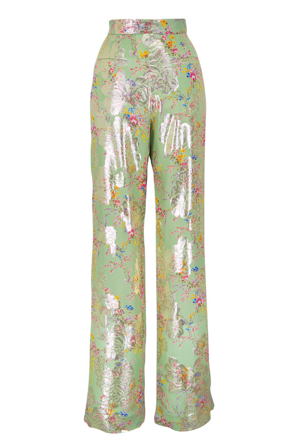 Valentino Metallic Floral Jacquard Straight Leg Pants - view 3