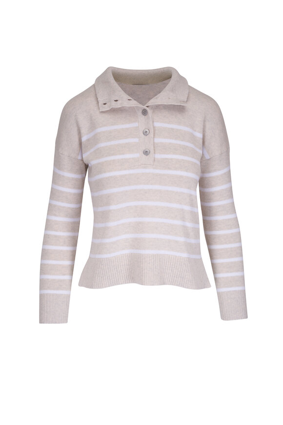 Kinross Stripe Cotton Button Mock Sweater