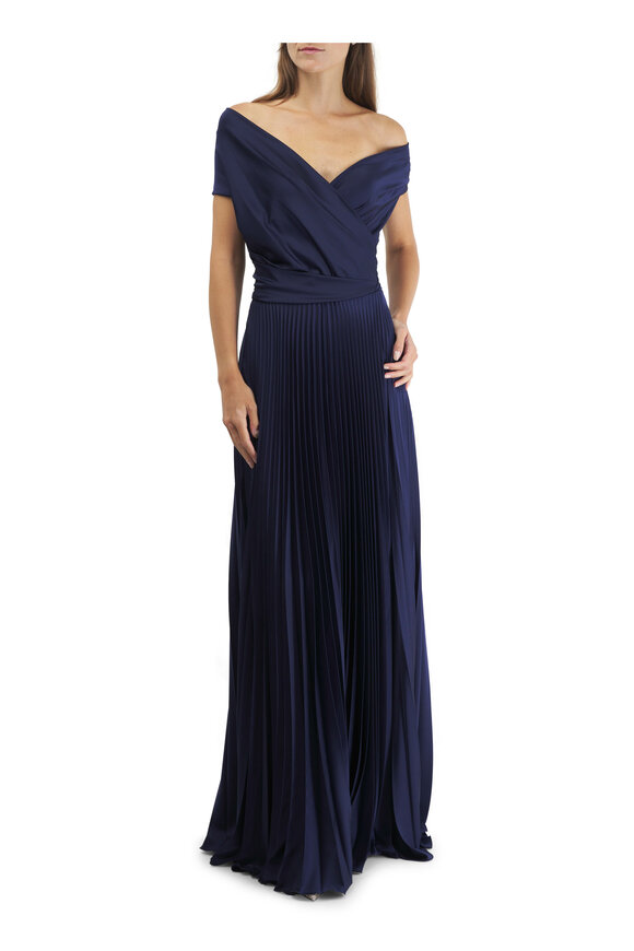 Talbot Runhof - Navy Blue Pleated Gown