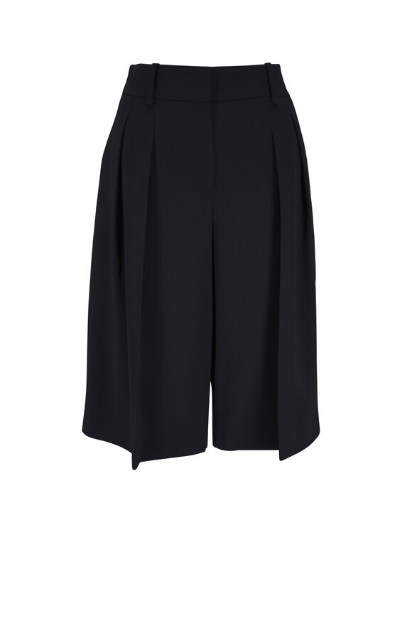 Michael Kors Collection Black Stretch Wool Pleated Shorts - view 1