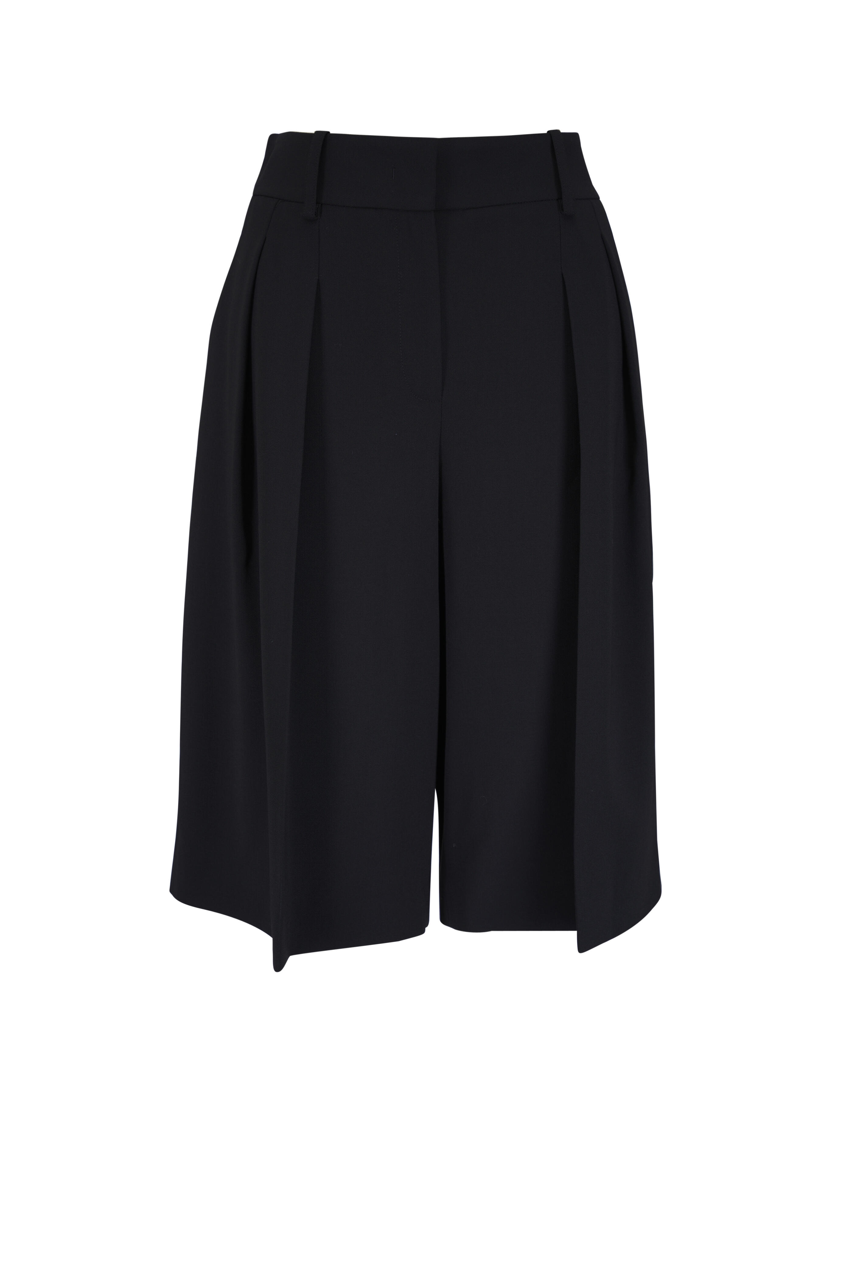 Michael Kors Collection - Black Stretch Wool Pleated Shorts - view 1