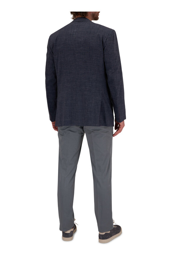 Isaia - Navy Silk Knit Crewneck Top 