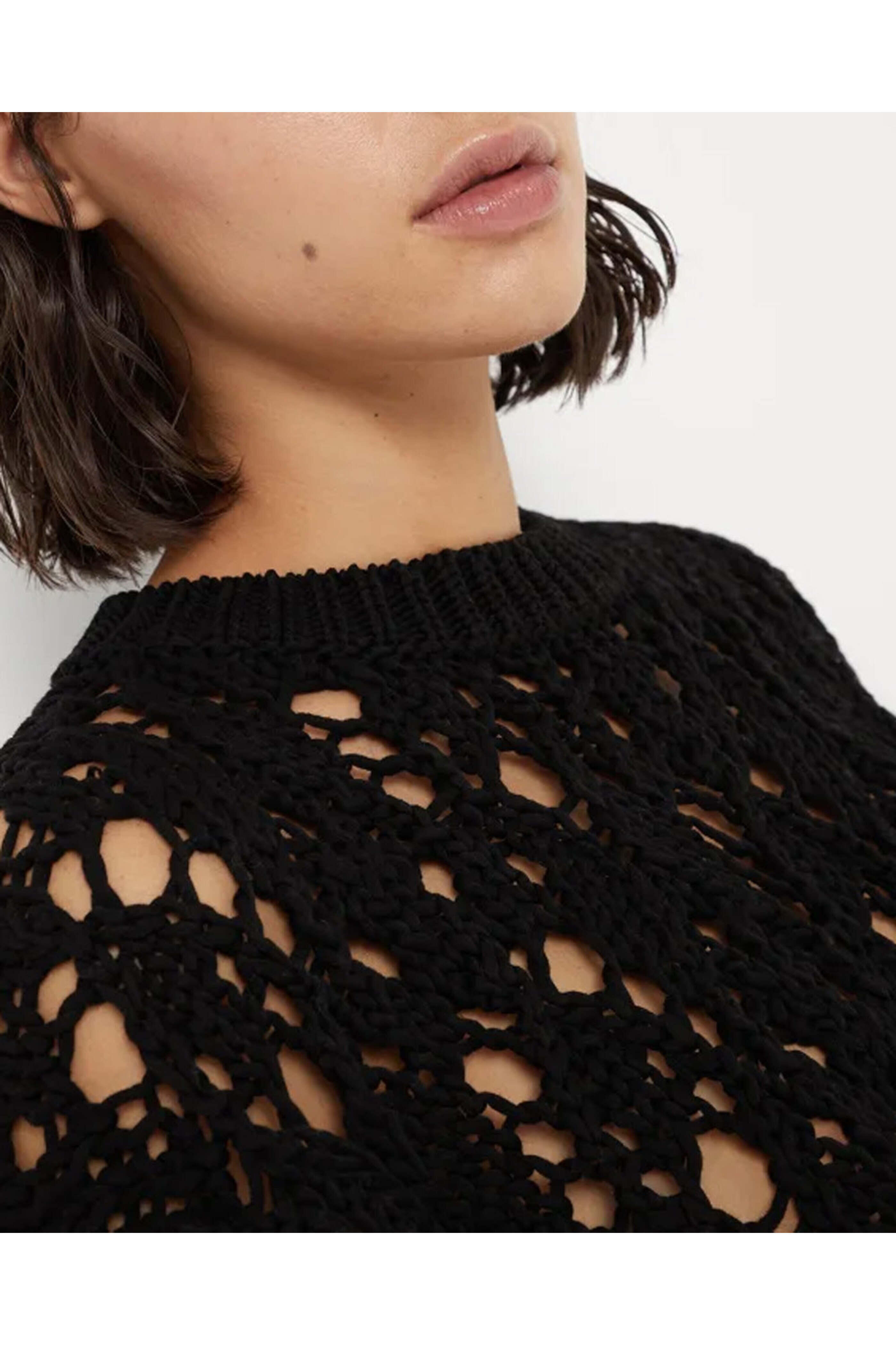 Brunello Cucinelli - Black Net Knit Capsleeve Top