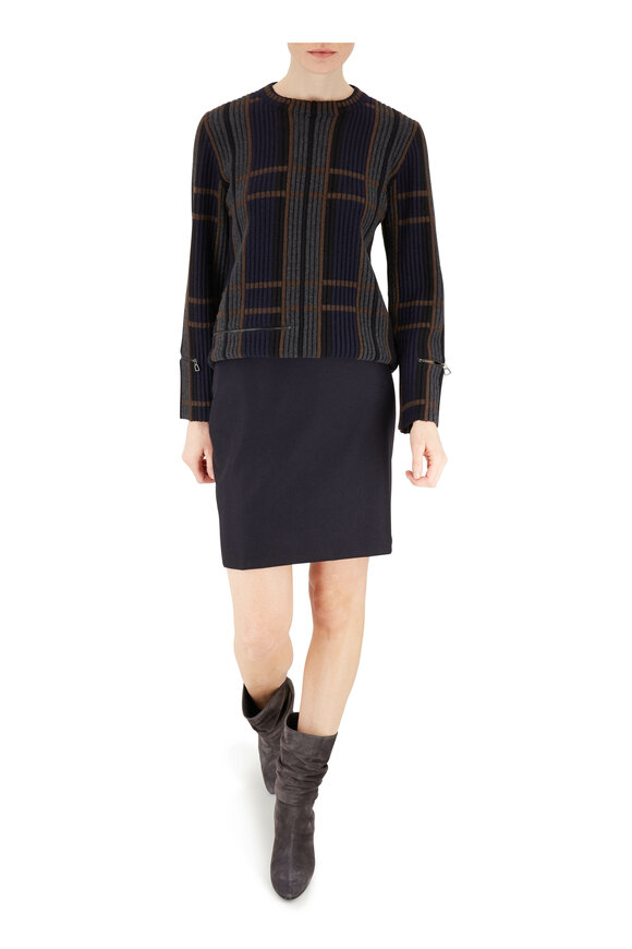 Akris - Navy Flannel Zip Pocket Pencil Skirt