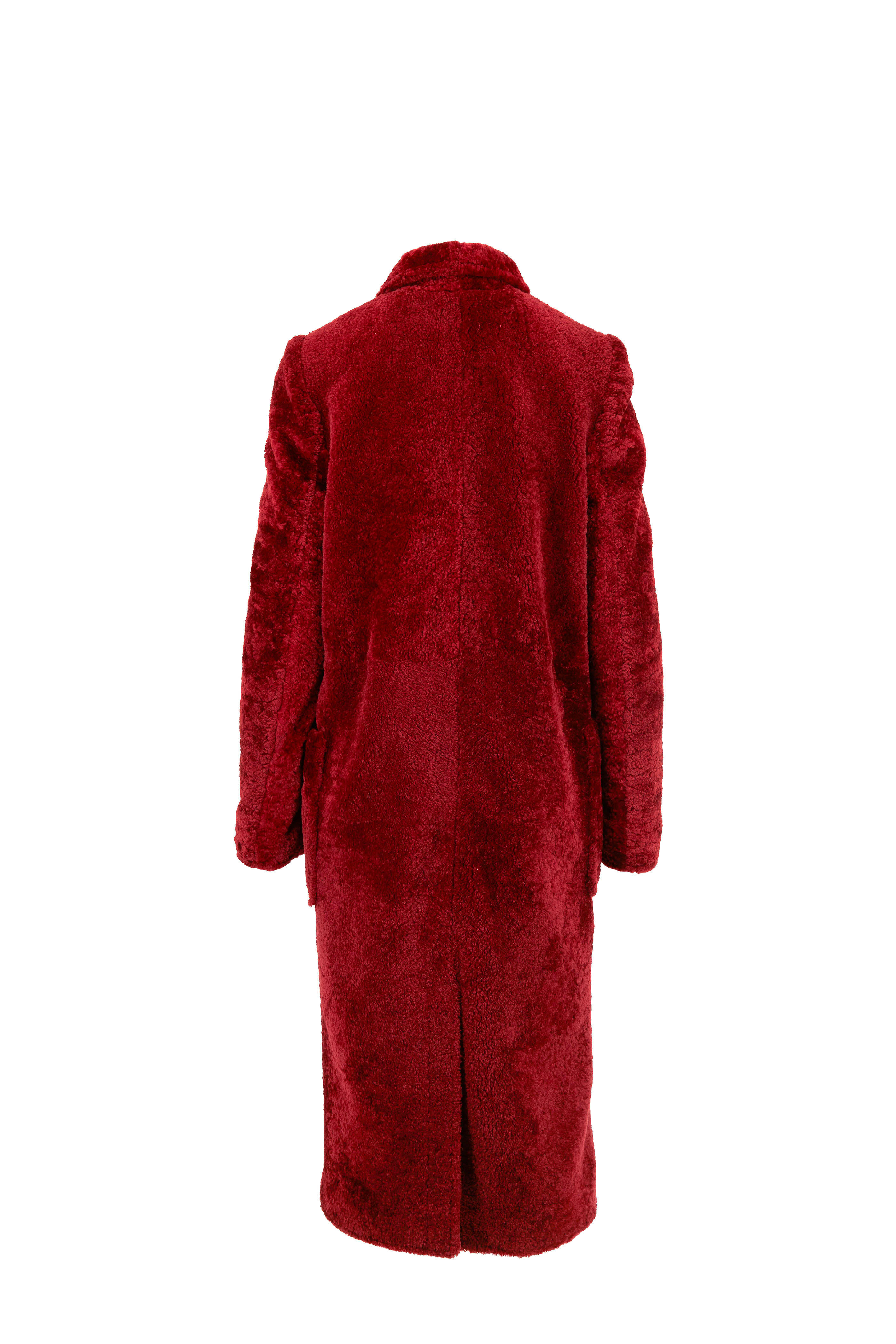 LaPointe - Red Shearling Shawl Collar Coat