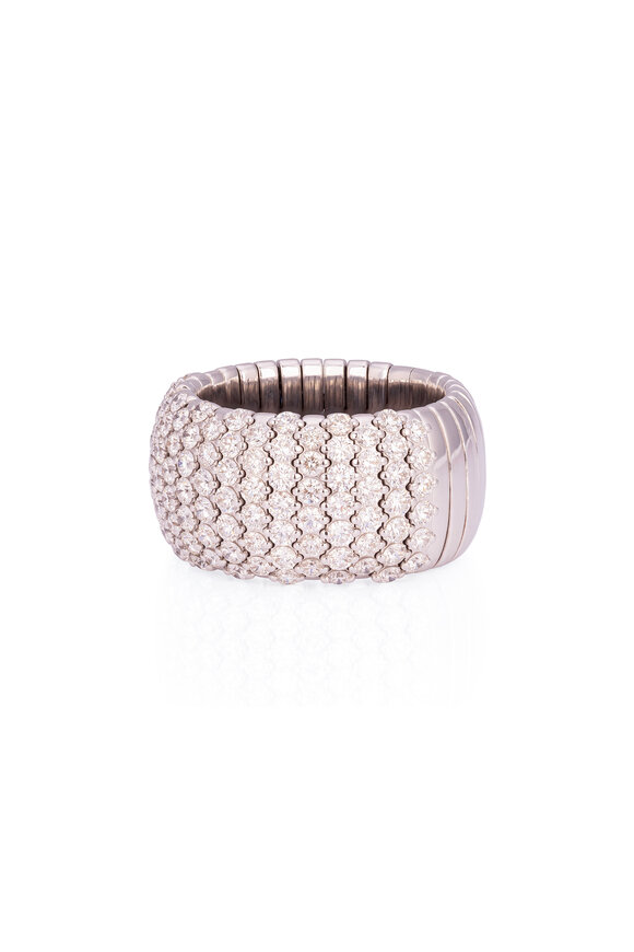 ZYDO 18k Gold Half Set Diamond Domed Wide Stretch Ring
