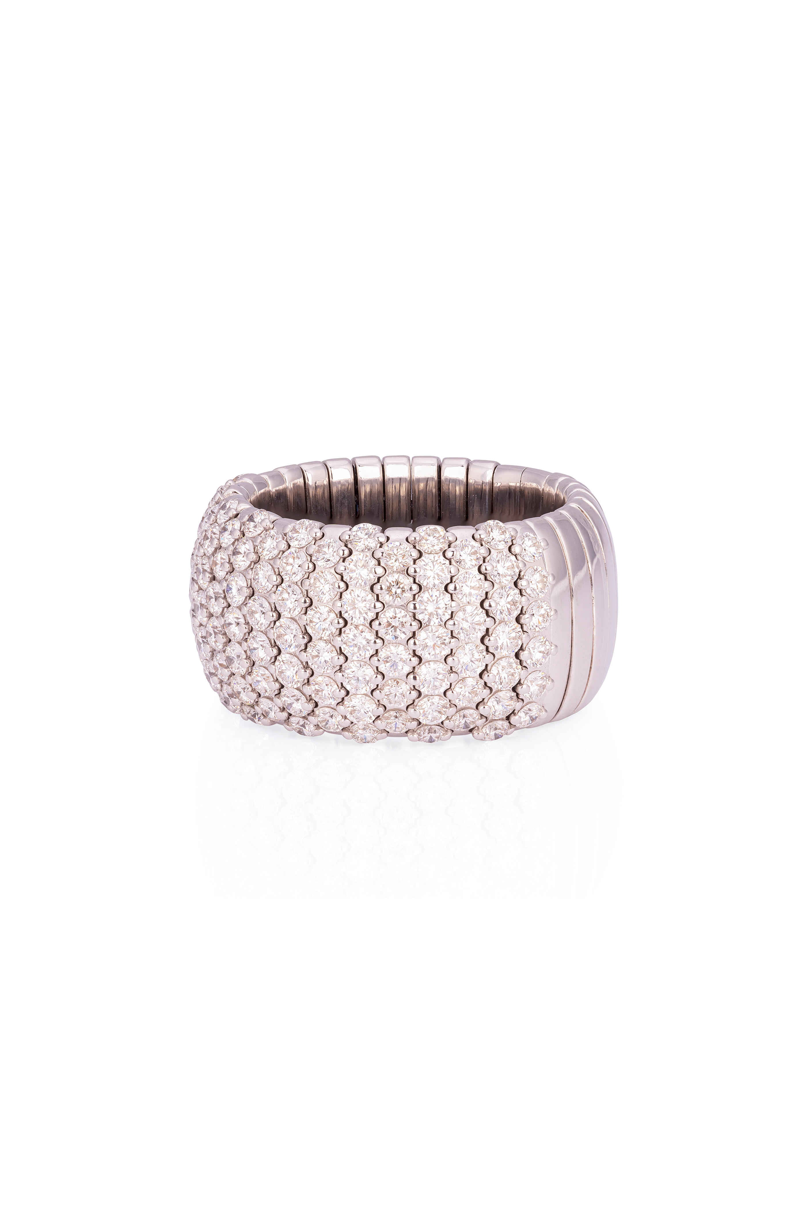 ZYDO - 18k Gold Half Set Diamond Domed Wide Stretch Ring