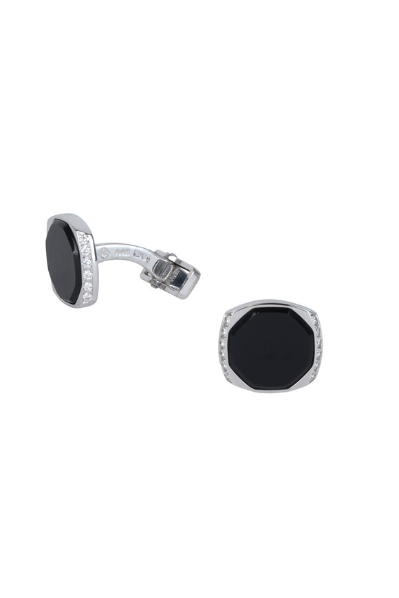 Dunhill Facet Square Black Onyx & Diamond Cuff Links