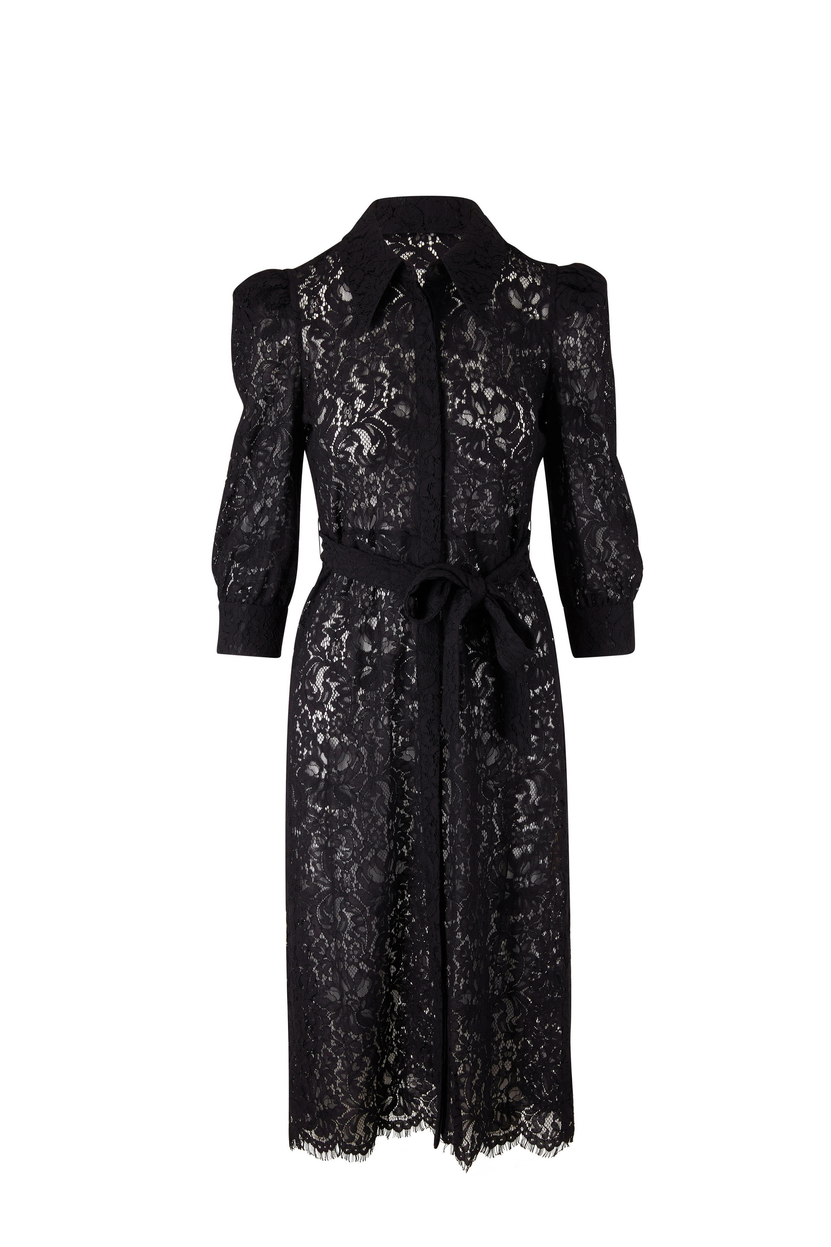 L'Agence - Kaiya Black Three-Quarter Lace Sleeve Dress