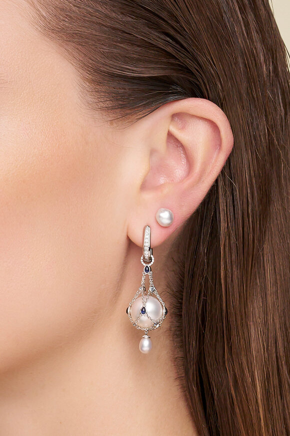 Paspaley Blue Sapphire Lavalier Pearl Earrings - view 2