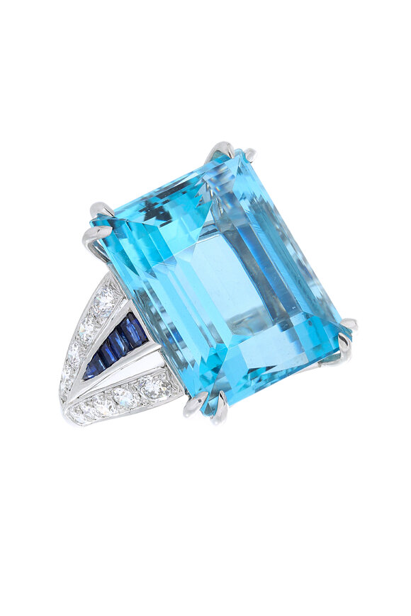 Oscar Heyman Platinum Aquamarine, Sapphire & Diamond Ring