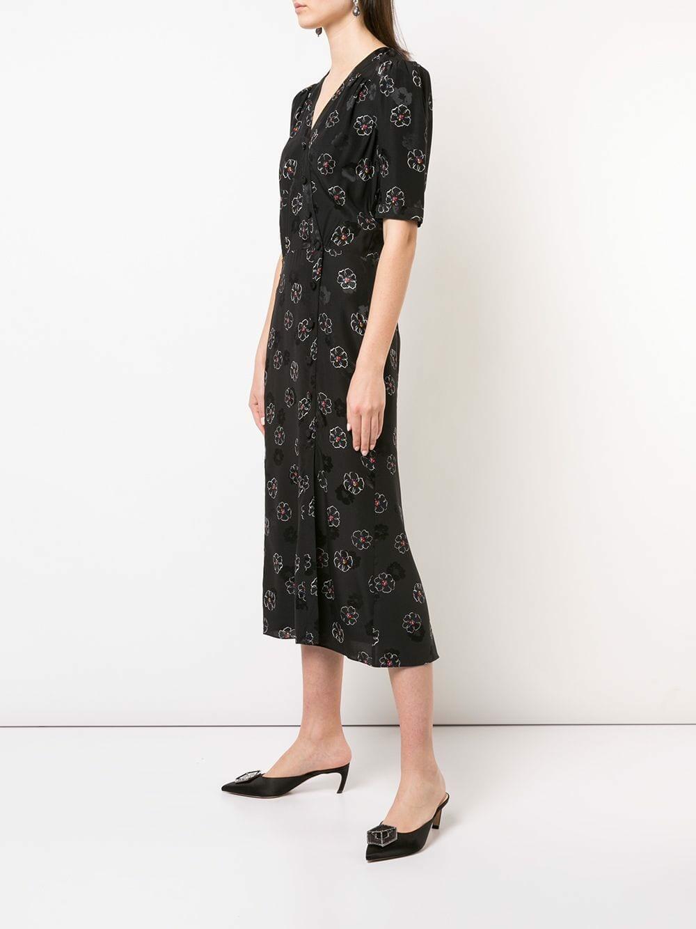 Veronica Beard - Mika Black Floral Print Elbow Sleeve Midi Dress