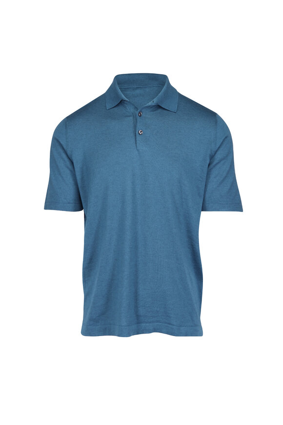 Cesare Attolini Marine Blue Cotton & Cashmere Polo