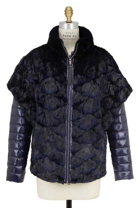 Viktoria Stass - Navy Blue 2-In-1 Mink Vest & Quilted Puffer Jacket