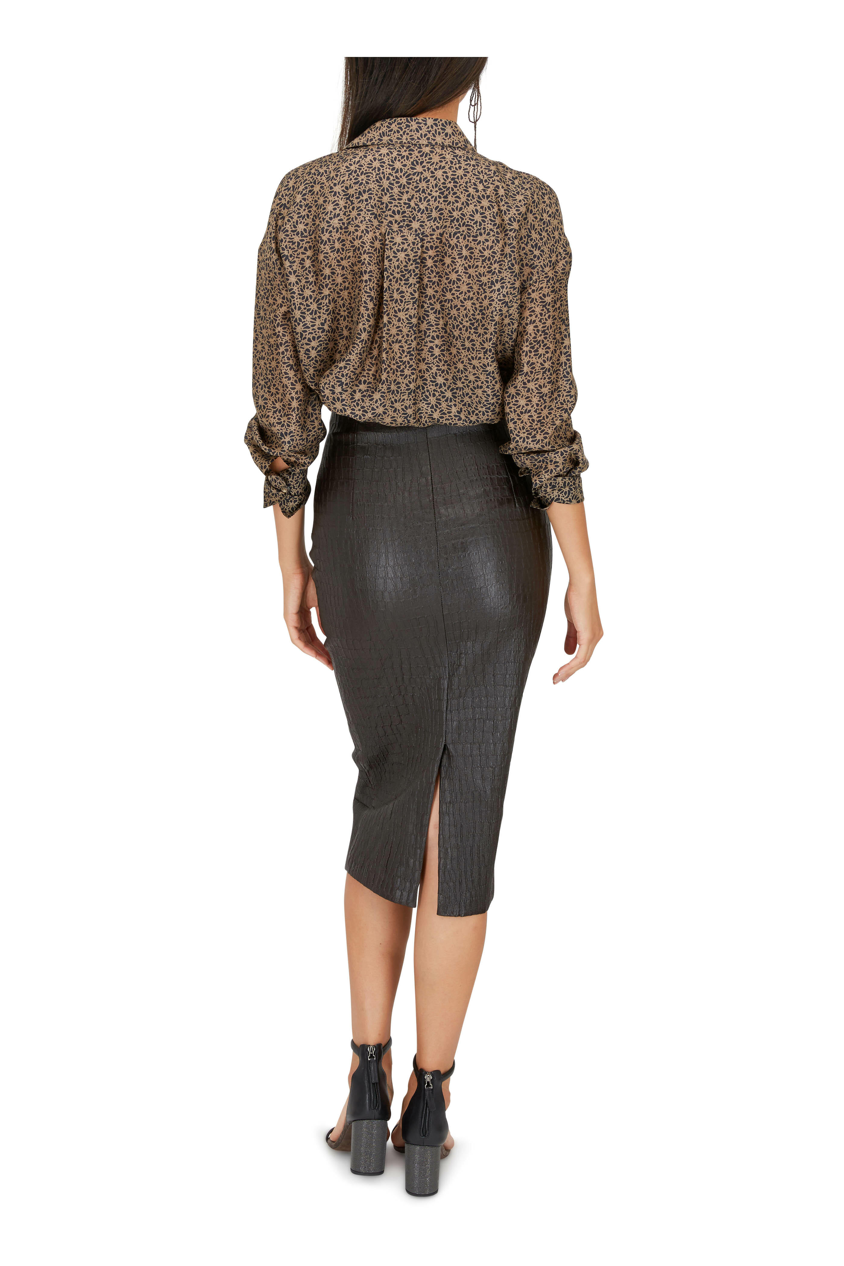 Dark brown leather pencil cheap skirt