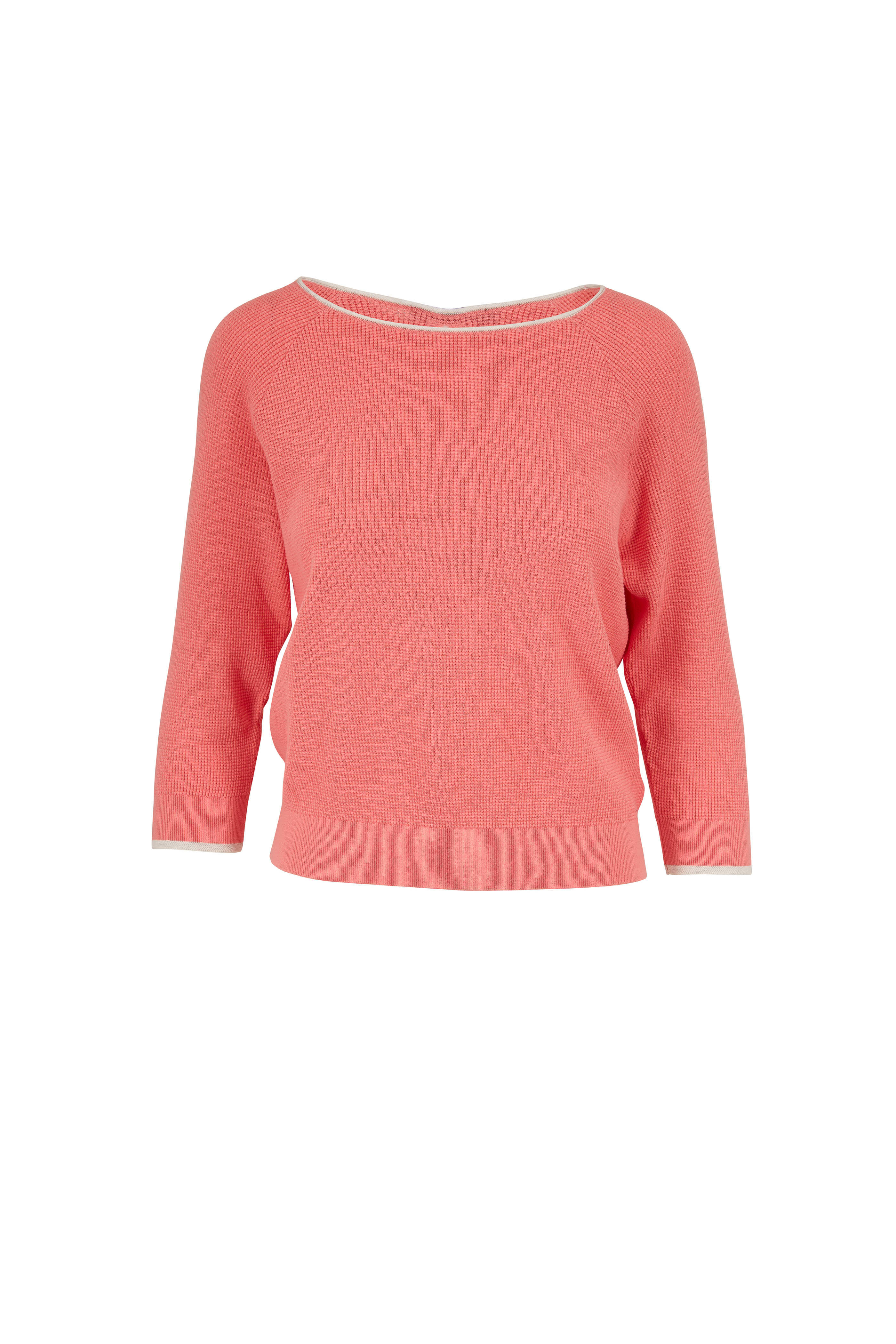 Raffi - Blush Cotton Waffle Knit Keyhole Back Sweater