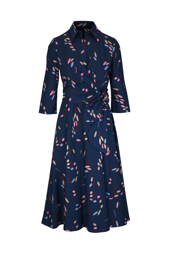 Akris Punto - Blue Cotton Poplin V-Neck Belted Midi Dress