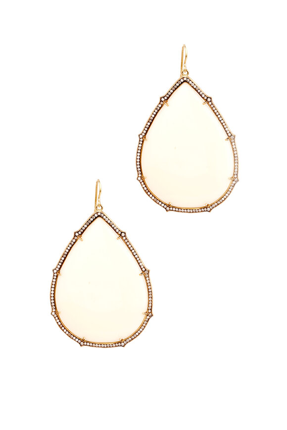 Sylva & Cie - 18K Yellow Gold White Bakelite & Diamond Earrings