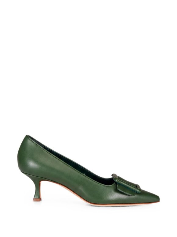 Manolo Blahnik Maysale Dark Green Leather Pump, 50mm - view 6