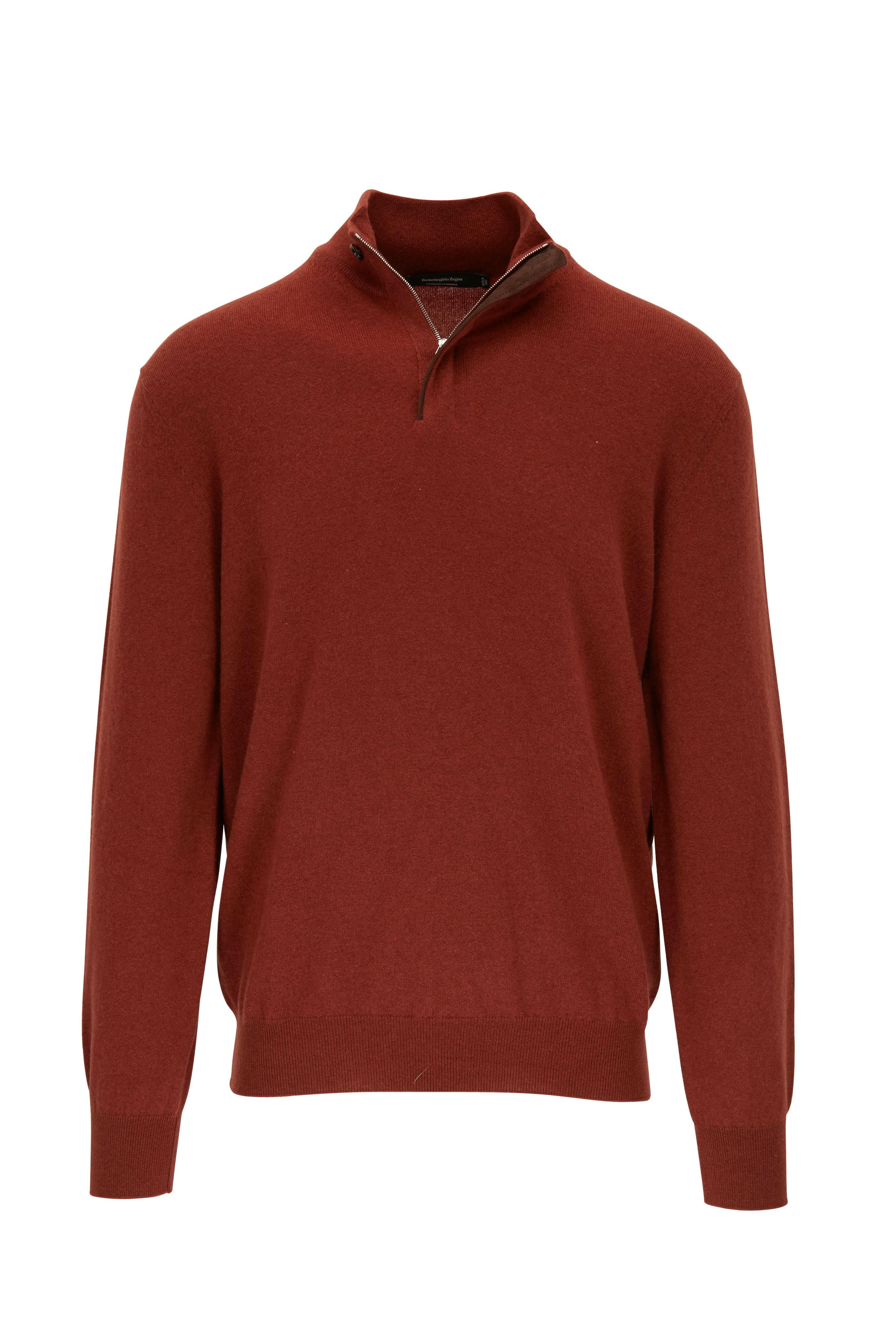 Zegna - Rust Cashmere Quarter-Zip Pullover