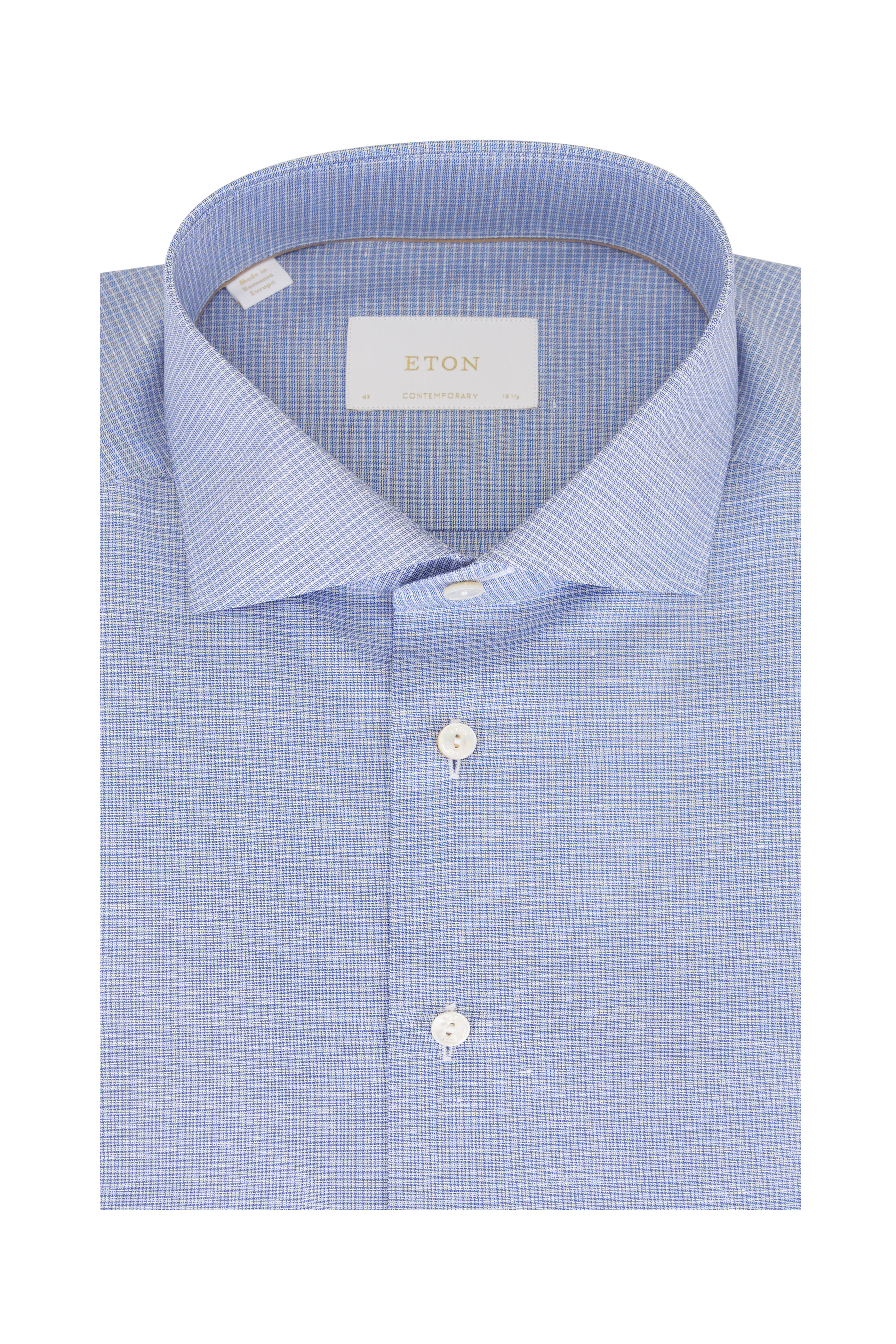 Eton - Blue Check Cotton, Linen & Silk Dress Shirt - view 1