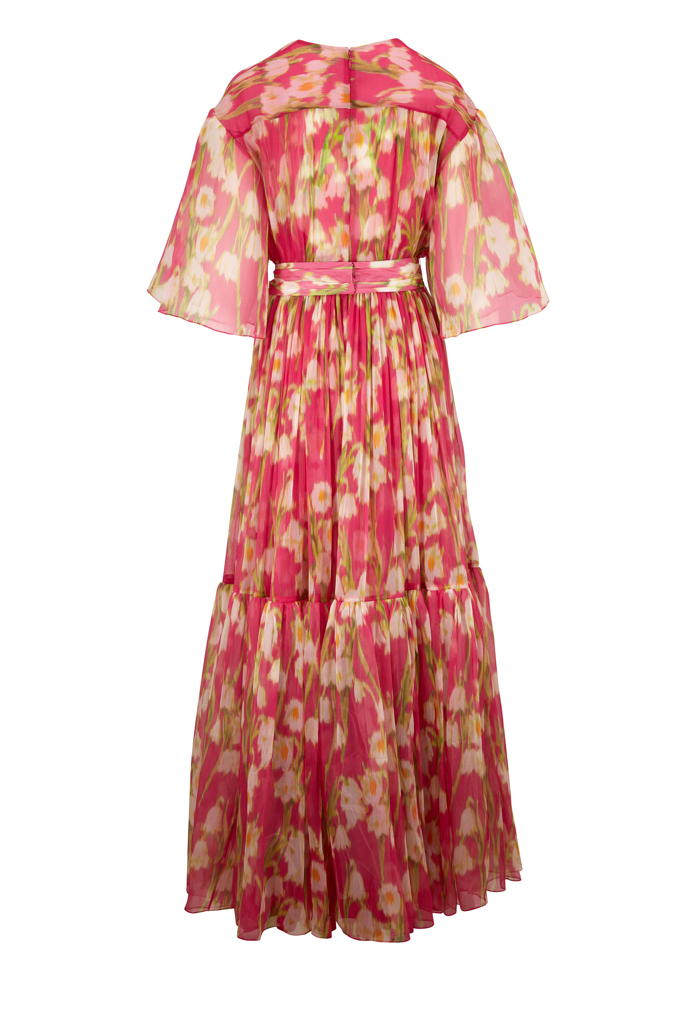 carolina herrera pink and red dress Print Silk Organza Long Dress pink