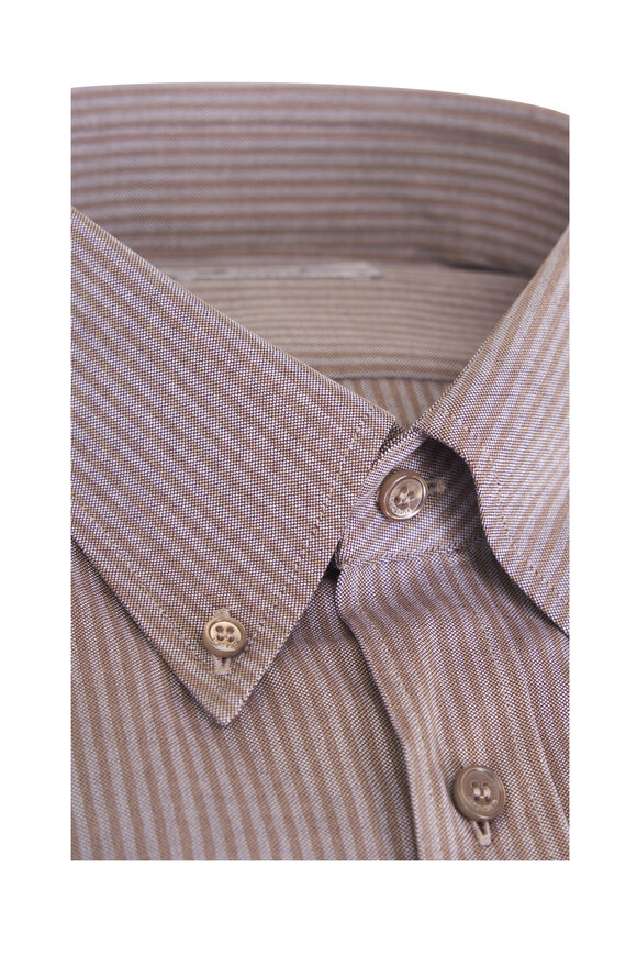 Loro Piana Elia Brown Oxford Stripe Sport Shirt - view 2