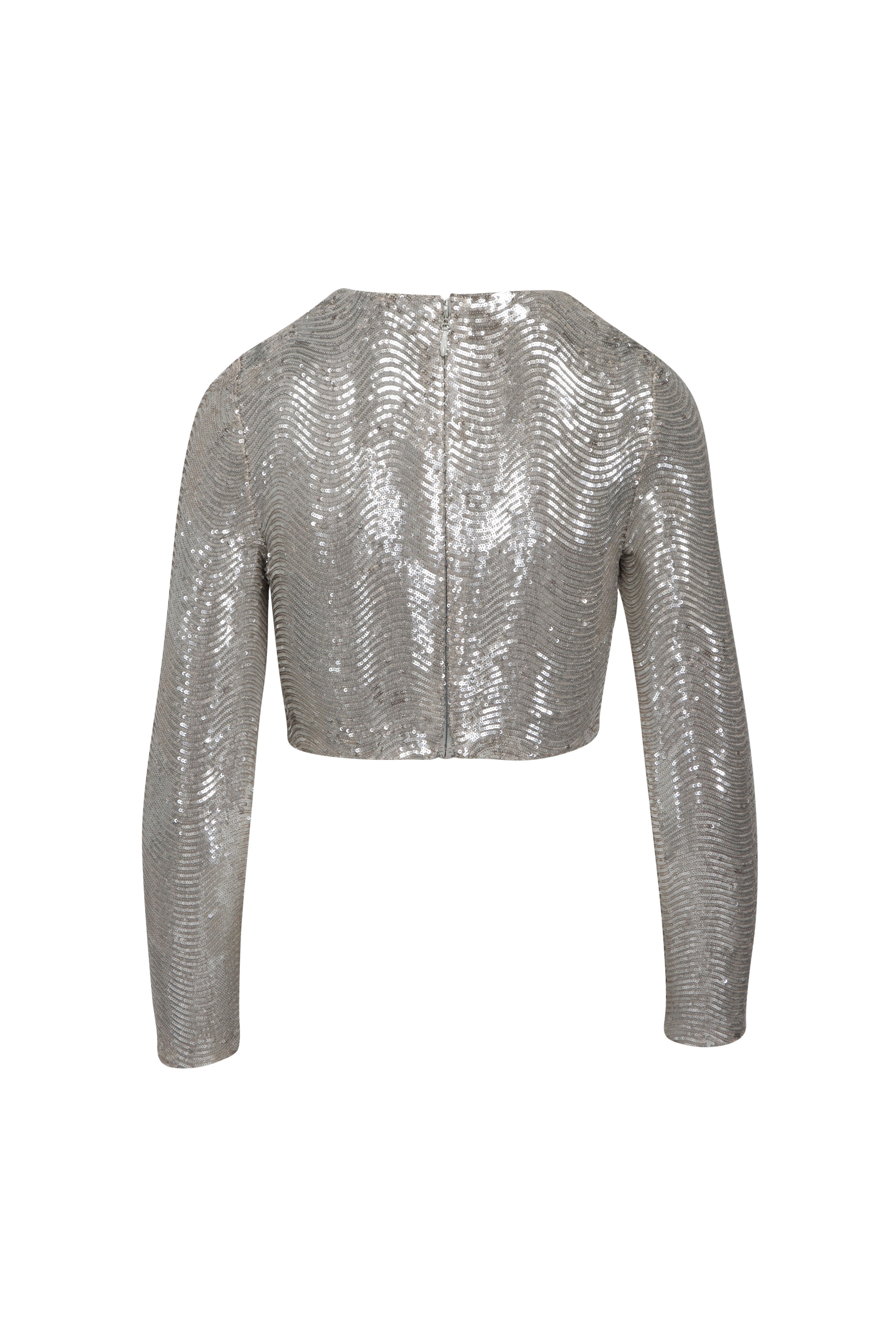 L'Agence - Rogan Silver Sequin Crop Top