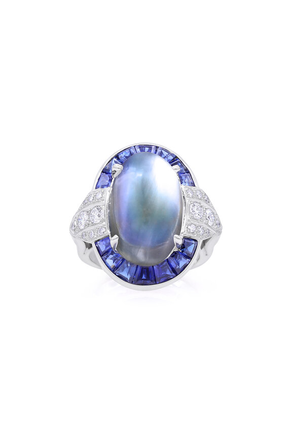 Oscar Heyman - Platinum Moonstone, Sapphire & Diamond Ring