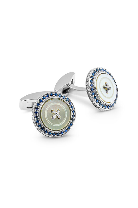 Tateossian Blue Sapphire & Mother of Pearl Button Cufflinks