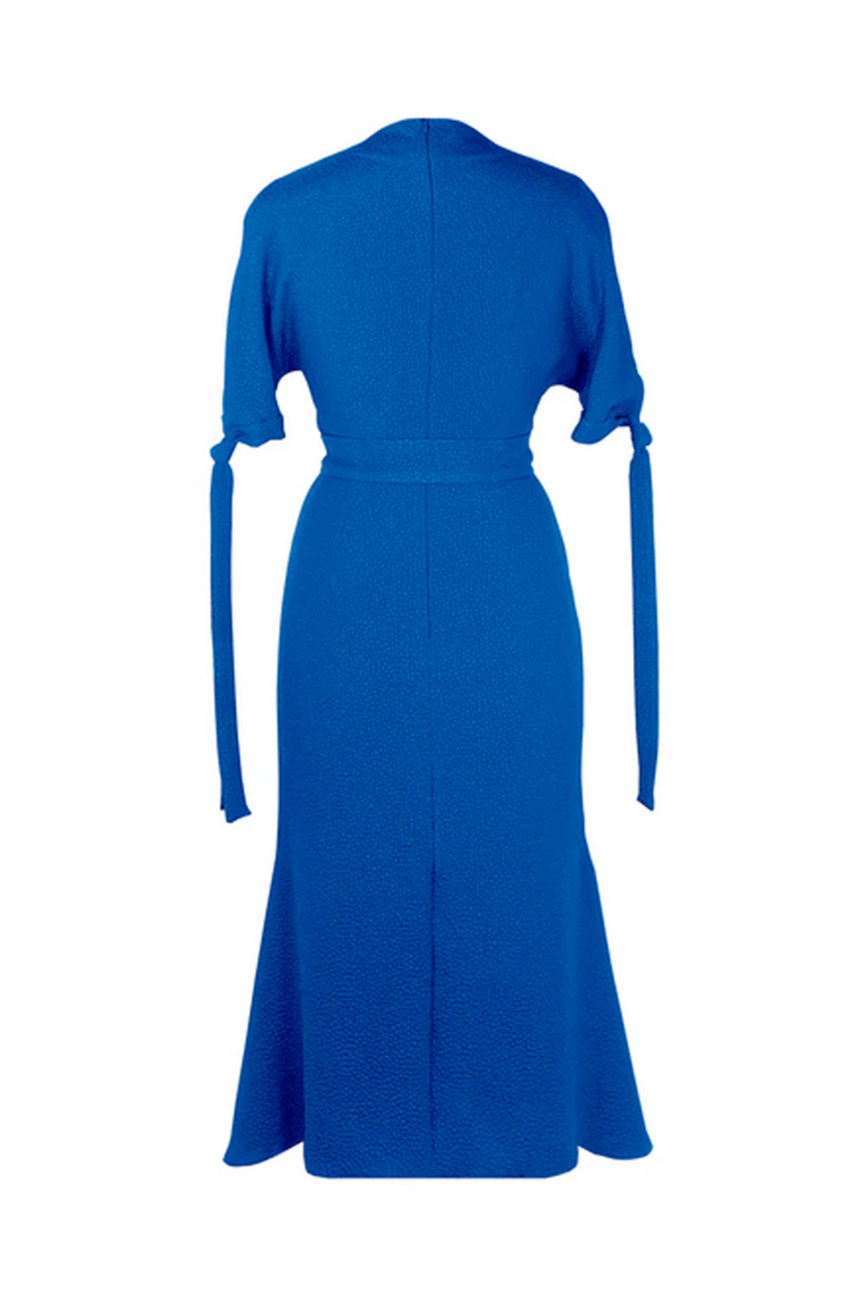 Edeline Lee - Lapis Bubble Jacquard Belted Pedernal Midi Dress