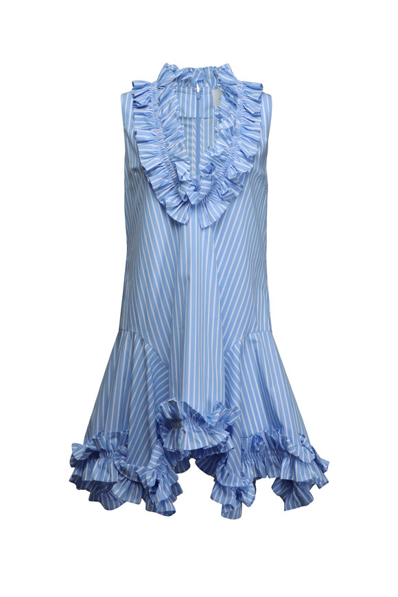 Aknvas Phoebe Blue Stripe Ruffle Mini Dress