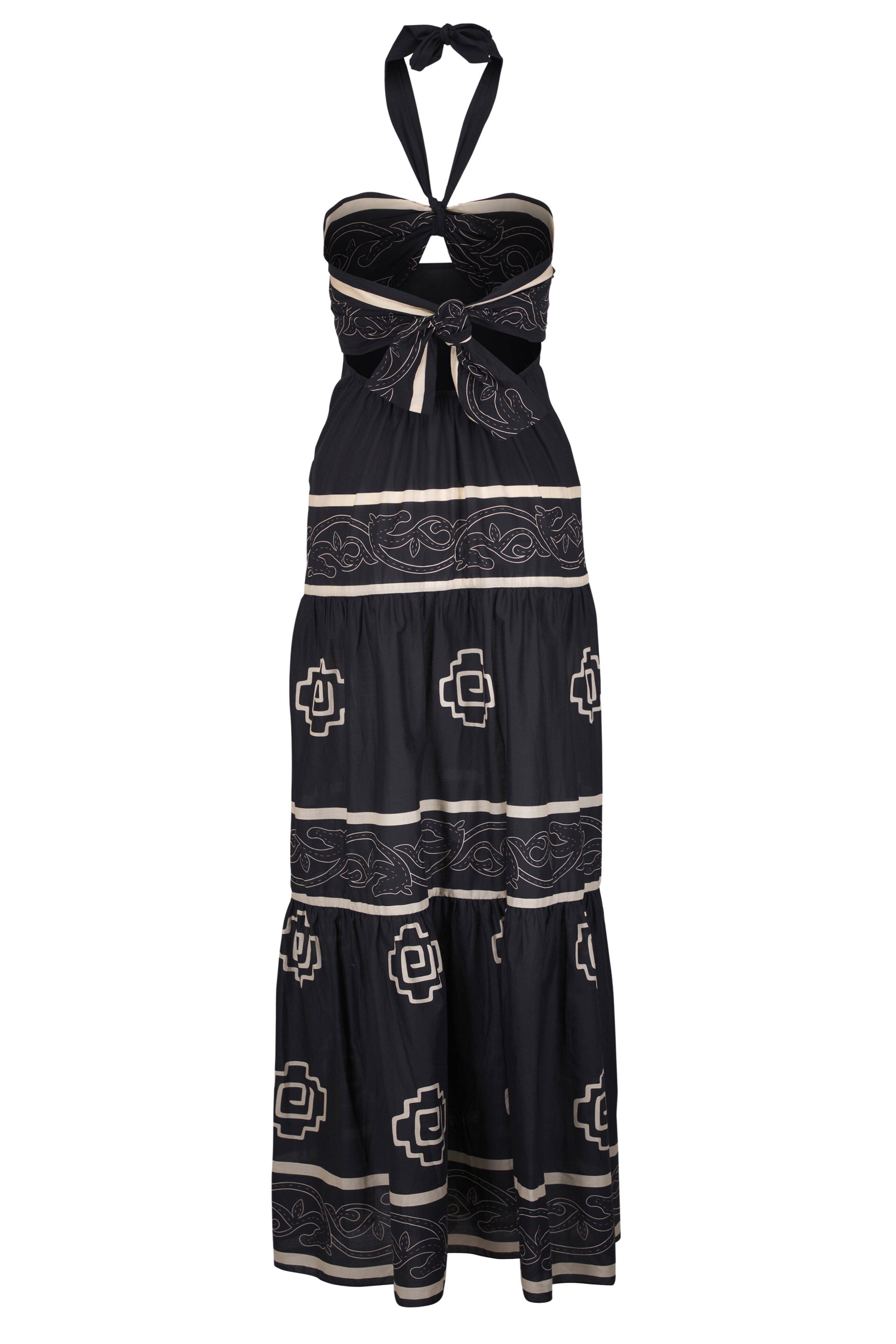 Johanna Ortiz - Orilla Del Mar Black & Ecru Maxi Dress