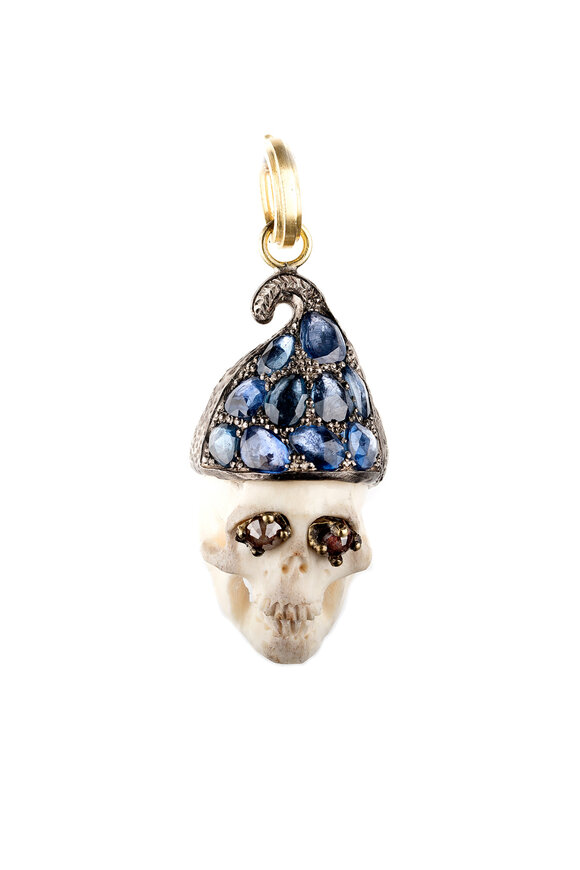 Sylva & Cie - 18K Gold & Silver Sapphire & Diamond Skull Pendant