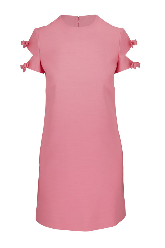 Valentino - Solid Pink Crepe Couture Mini Dress with Bows