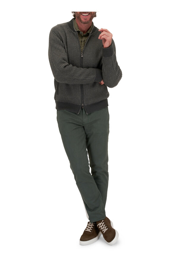 Fedeli - Olive Green Cashmere Zip Cardigan 