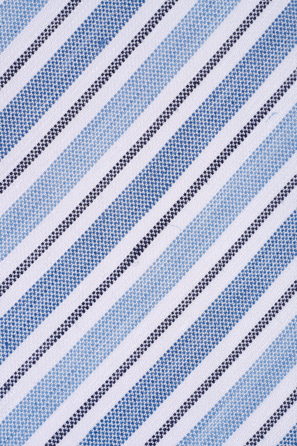 Zegna Light Blue Stripe Linen & Silk Necktie - view 2