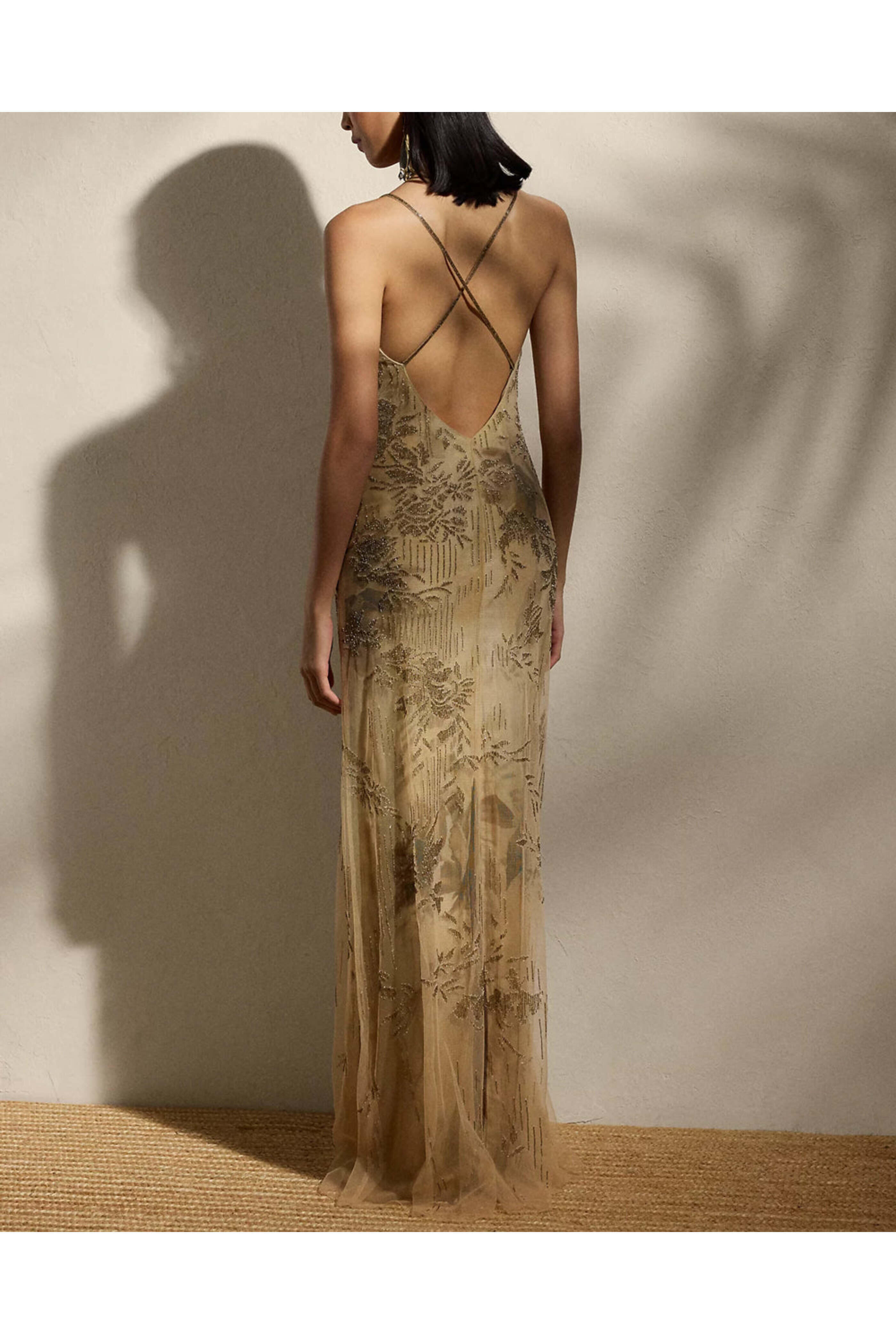 Ralph Lauren - Lux Tan Embellished Kacey Sleeveless Gown
