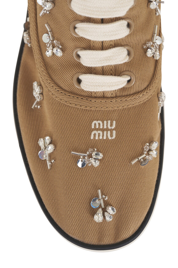 Miu Miu Brown Crystal Embellished Canvas Sneaker - view 5