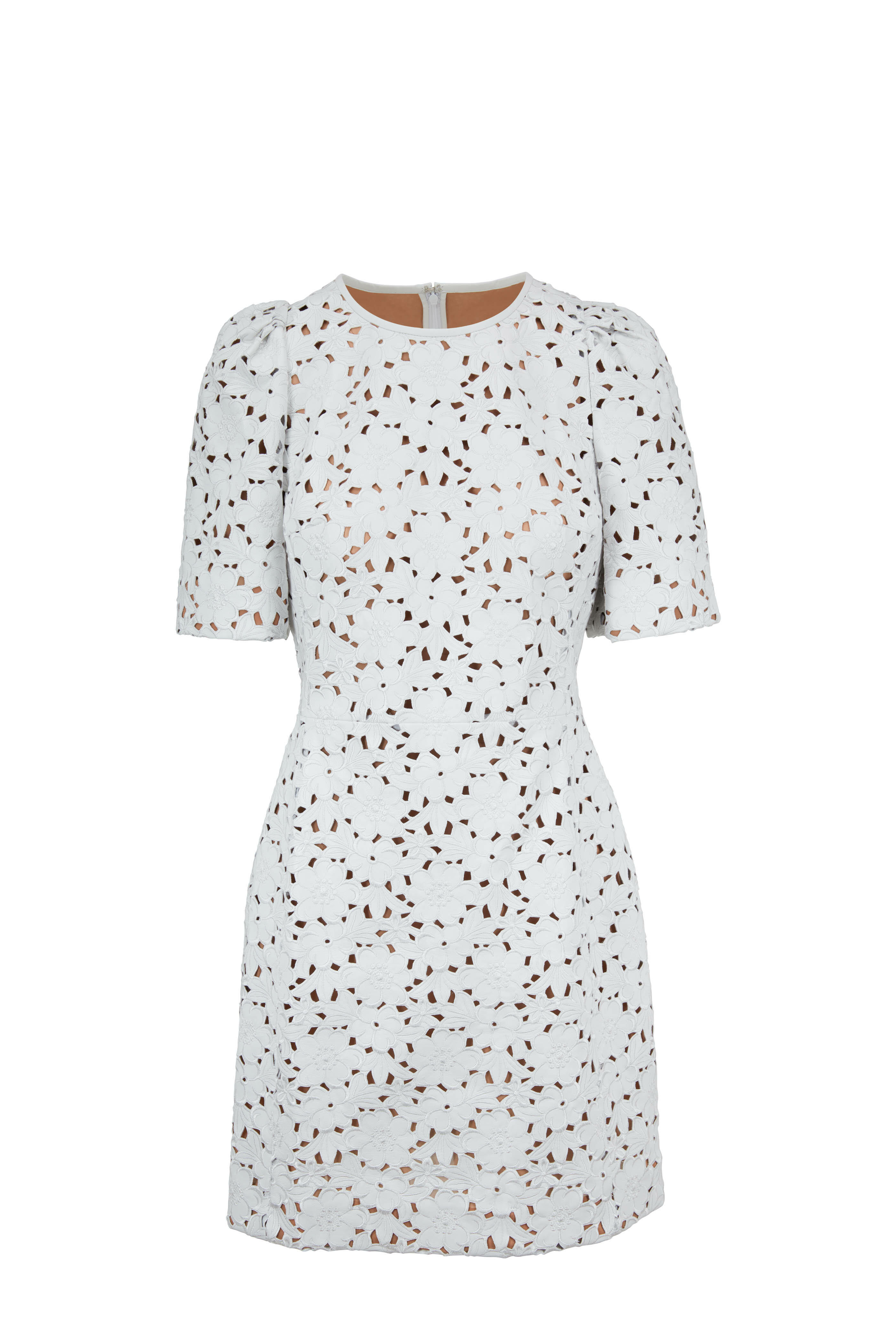 Michael Kors Collection - Optic White Floral Laser-Cut Leather Dress